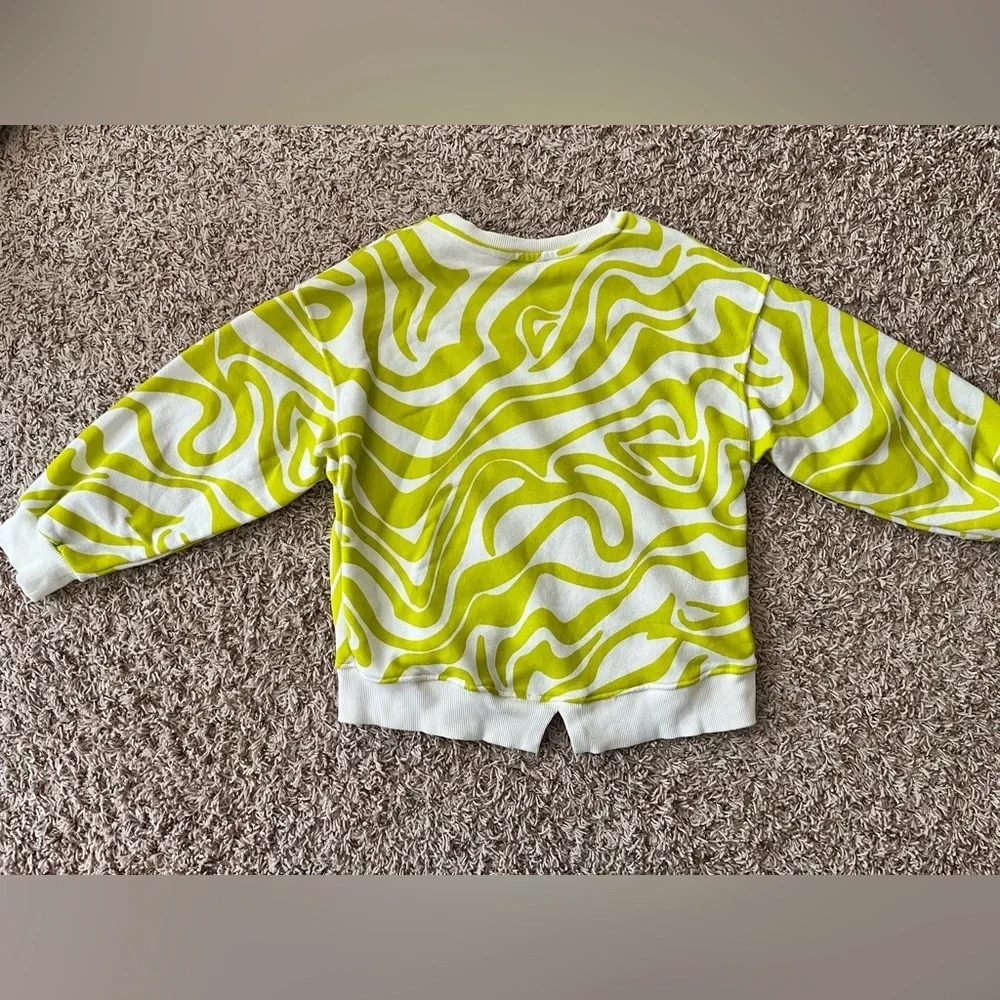 Zara Kids Psychedelic Print Sweatshirt in a chartreuse and white swirl pattern